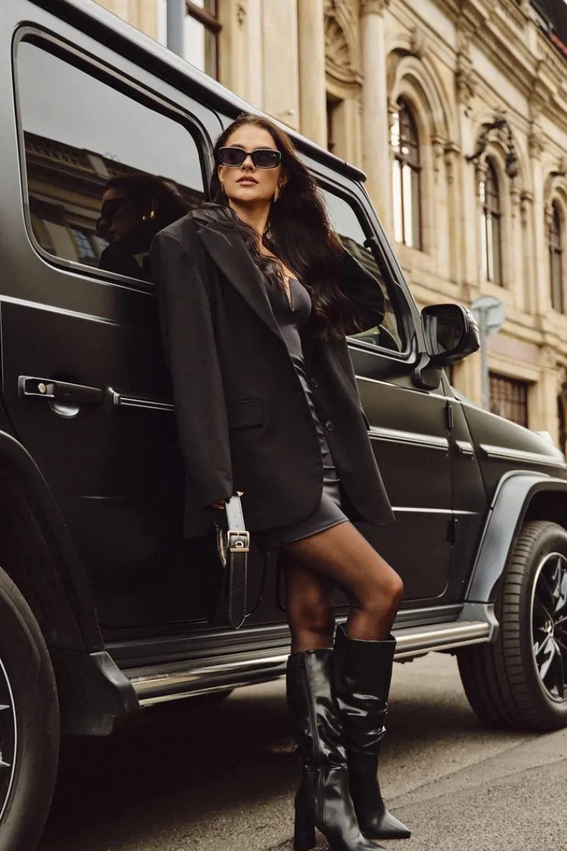 Kozaki Na Słupku|Kozaki Przed Kolano>Boto Ocieplane Kozaki Damskie Na Słupku Z Marszczeniem Czarne Dariane