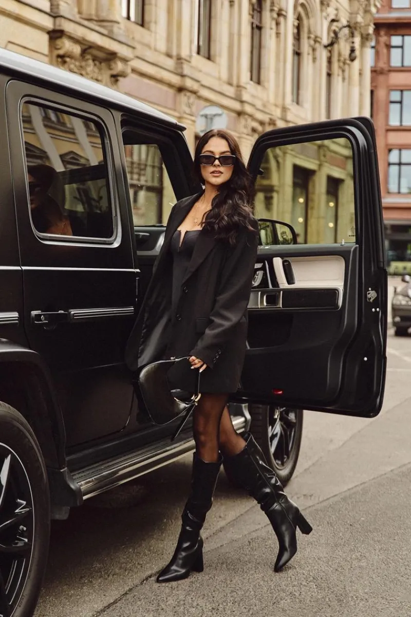 Kozaki Na Słupku|Kozaki Przed Kolano>Boto Ocieplane Kozaki Damskie Na Słupku Z Marszczeniem Czarne Dariane