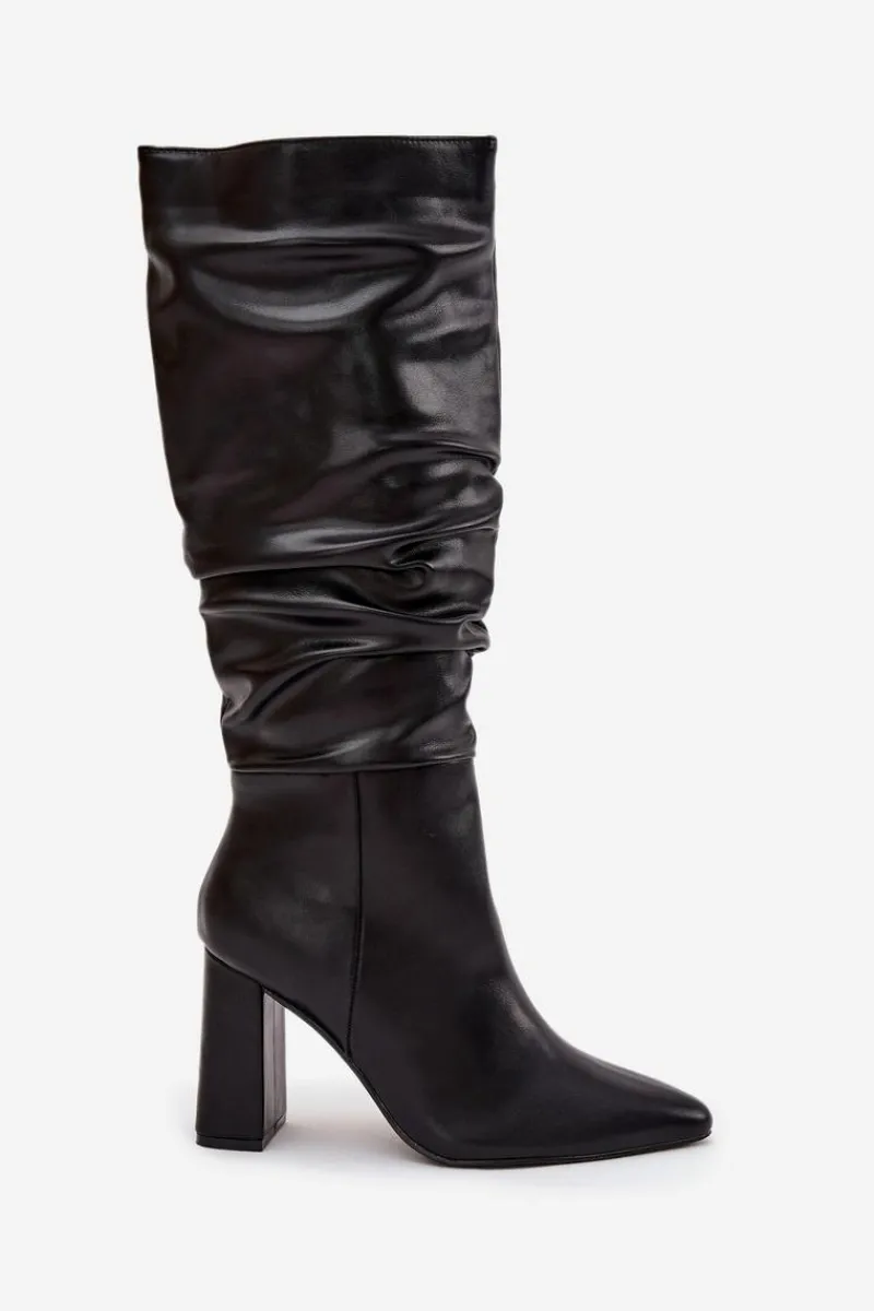 Kozaki Na Słupku|Kozaki Przed Kolano>Boto Ocieplane Kozaki Damskie Na Słupku Z Marszczeniem Czarne Dariane