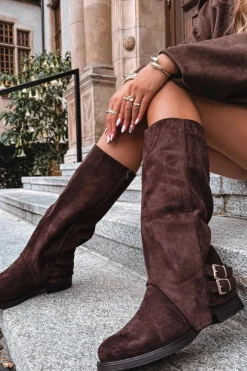 Clearance Ocieplane Kozaki Damskie Z Klamrami Czekoladowe Umbria Damskie Kozaki Ocieplane|Kozaki Z Wywiniętą Cholewką