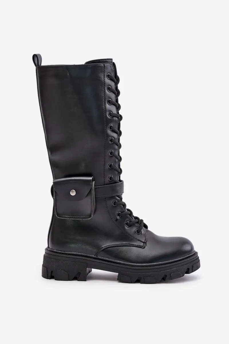 Outlet Ocieplane Kozaki Glany Do Połowy Łydki Z Saszetką Czarne Temisza Damskie Kozaki Wiosenne|Kozaki Płaskie