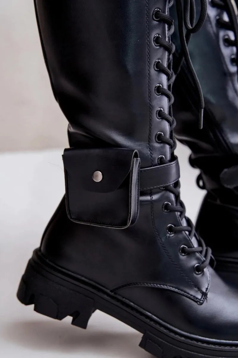 Outlet Ocieplane Kozaki Glany Do Połowy Łydki Z Saszetką Czarne Temisza Damskie Kozaki Wiosenne|Kozaki Płaskie