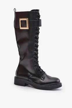 Best Boto Ocieplane Kozaki Glany Z Ozdobną Klamrą Czarne Linnealisa