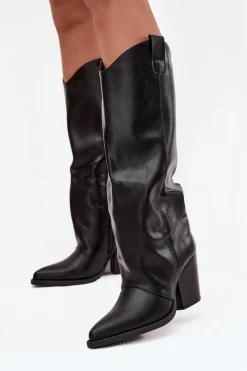 Clearance Boto Ocieplane Kozaki Kowbojki Na Słupku Z Eko Skóry Czarne Mavine Czarny