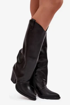 Clearance Boto Ocieplane Kozaki Kowbojki Na Słupku Z Eko Skóry Czarne Mavine Czarny