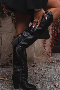 Clearance Boto Ocieplane Kozaki Kowbojki Na Słupku Z Eko Skóry Czarne Mavine Czarny