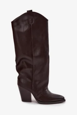 Kozaki Ocieplane|Kozaki Na Słupku></noscript>Boto Ocieplane Kozaki Kowbojki Na Słupku Z Eko Skóry Czekoladowe Mavine
