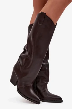 Kozaki Ocieplane|Kozaki Na Słupku></noscript>Boto Ocieplane Kozaki Kowbojki Na Słupku Z Eko Skóry Czekoladowe Mavine