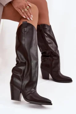 Kozaki Ocieplane|Kozaki Na Słupku></noscript>Boto Ocieplane Kozaki Kowbojki Na Słupku Z Eko Skóry Czekoladowe Mavine