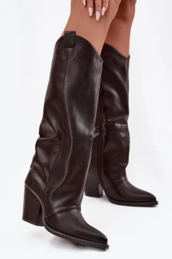 Kozaki Ocieplane|Kozaki Na Słupku></noscript>Boto Ocieplane Kozaki Kowbojki Na Słupku Z Eko Skóry Czekoladowe Mavine