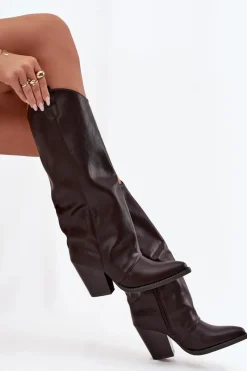 Kozaki Ocieplane|Kozaki Na Słupku></noscript>Boto Ocieplane Kozaki Kowbojki Na Słupku Z Eko Skóry Czekoladowe Mavine