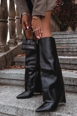 Kozaki Ocieplane|Kozaki Na Szpilce>Boto Ocieplane Kozaki Na Szpilce Z Wywiniętą Cholewką Czarne Tamonia Czarny