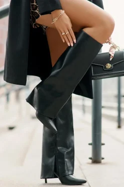 Kozaki Ocieplane|Kozaki Na Szpilce>Boto Ocieplane Kozaki Na Szpilce Z Wywiniętą Cholewką Czarne Tamonia Czarny