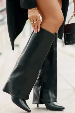 Kozaki Ocieplane|Kozaki Na Szpilce></noscript>Boto Ocieplane Kozaki Na Szpilce Z Wywiniętą Cholewką Czarne Tamonia Czarny