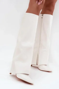 Kozaki Ocieplane|Kozaki Na Szpilce>Boto Ocieplane Kozaki Na Szpilce Z Wywiniętą Cholewką Białe Tamonia Biały