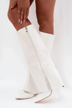 Kozaki Ocieplane|Kozaki Na Szpilce></noscript>Boto Ocieplane Kozaki Na Szpilce Z Wywiniętą Cholewką Białe Tamonia Biały