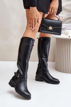 Outlet Evento Ocieplane Kozaki Przed Kolano Z Klamrą Na Zamek Czarne Seavella