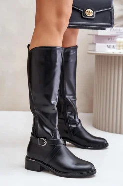 Outlet Evento Ocieplane Kozaki Przed Kolano Z Klamrą Na Zamek Czarne Seavella