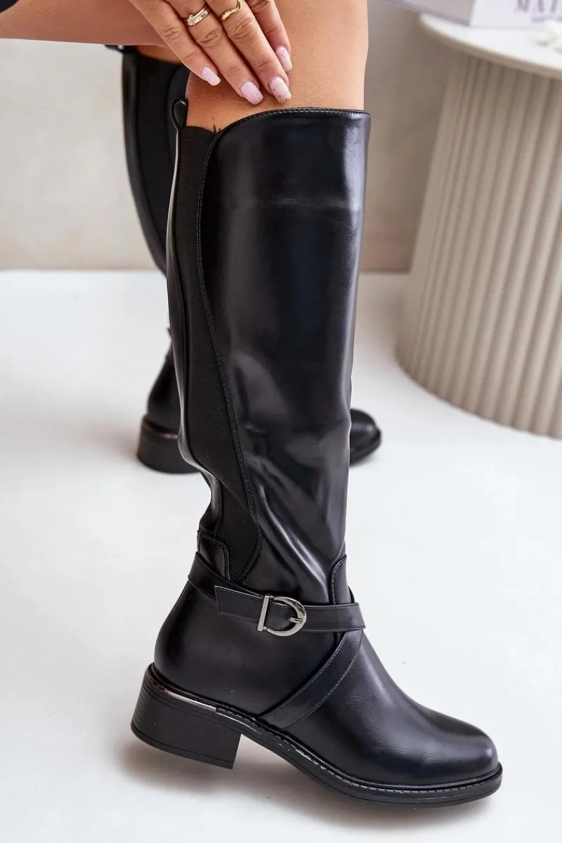 Outlet Evento Ocieplane Kozaki Przed Kolano Z Klamrą Na Zamek Czarne Seavella