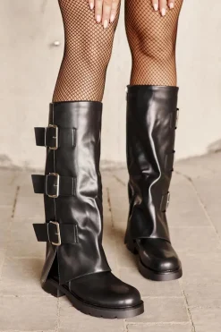 Best Boto Ocieplane Kozaki Z Wywiniętą Cholewką I Klamrami Czarne Cialetta