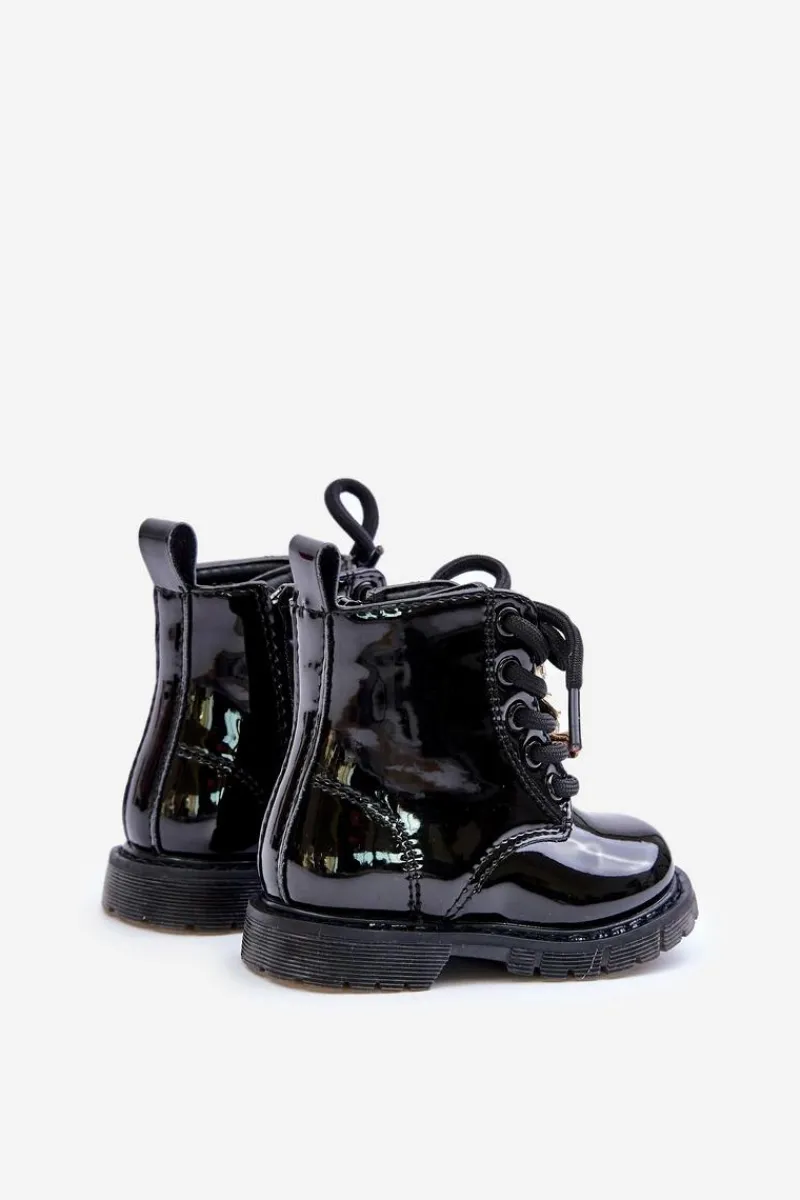 Best Ocieplane Lakierowane Botki Dziecięce Z Misiem Na Zamek Czarne Enchanta Dzieci Dziewczęce