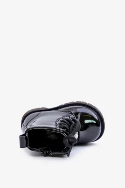 Best Ocieplane Lakierowane Botki Dziecięce Z Misiem Na Zamek Czarne Enchanta Dzieci Dziewczęce