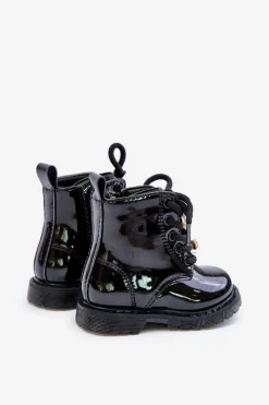 Best Ocieplane Lakierowane Botki Dziecięce Z Misiem Na Zamek Czarne Enchanta Dzieci Dziewczęce