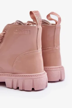 New Ocieplane Lakierowane Botki Dziecięce Big Star MM374144 Różowe Dzieci Dziewczęce