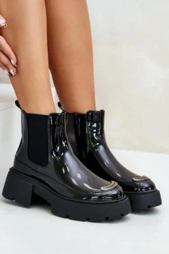 Outlet Boto Ocieplane Lakierowane Botki Sztyblety Na Zamek Czarne Jesschris