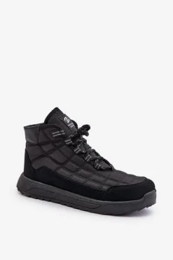 Ocieplane Męskie Buty Zimowe Sznurowane Progress PROGJ-24-153 Czarne Męskie Botki Męskie