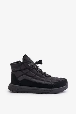 Ocieplane Męskie Buty Zimowe Sznurowane Progress PROGJ-24-153 Czarne Męskie Botki Męskie