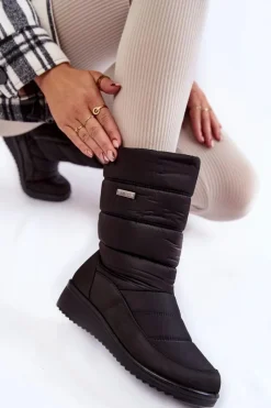 Śniegowce Damskie>Evento Ocieplane Śniegowce Na Koturnie Czarne Calena Czarny