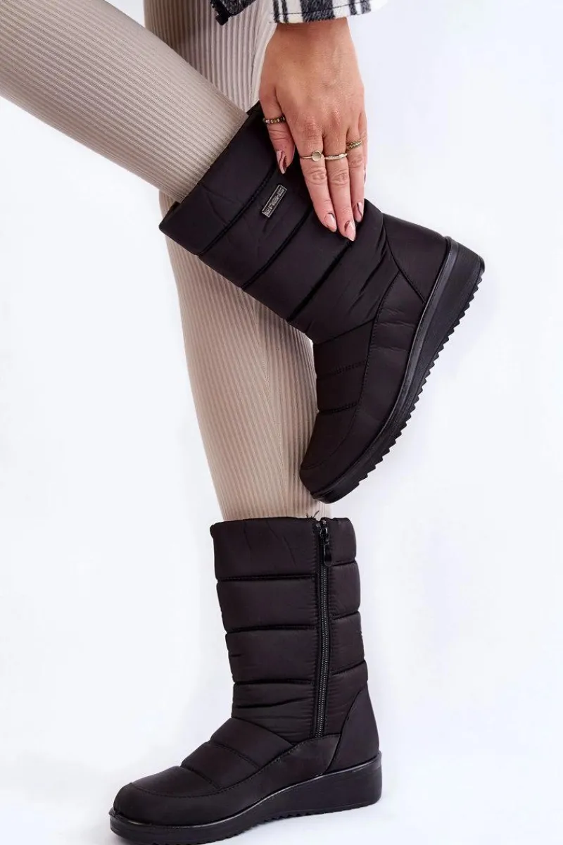 Śniegowce Damskie>Evento Ocieplane Śniegowce Na Koturnie Czarne Calena Czarny