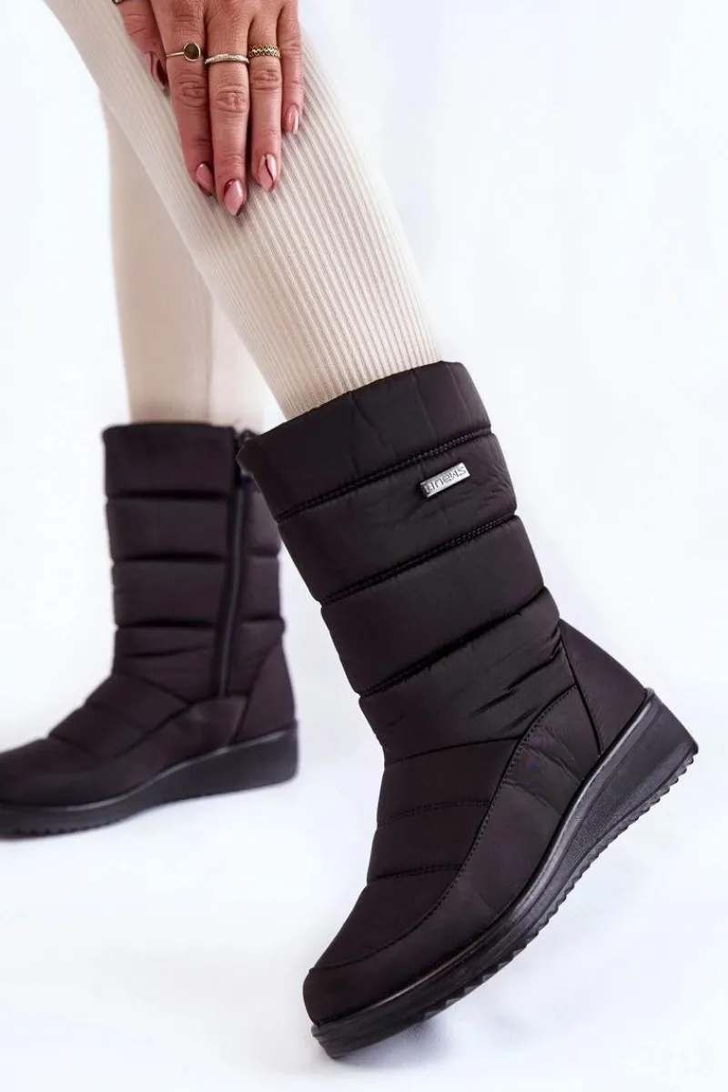 Śniegowce Damskie>Evento Ocieplane Śniegowce Na Koturnie Czarne Calena Czarny