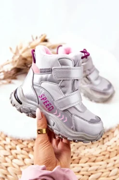 Best Boto Ocieplane Śniegowce Na Rzepy Srebrne Percy