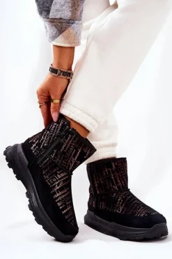 Hot Ocieplane Śniegowce Z Printem Czarne Freesia Damskie Śniegowce Damskie