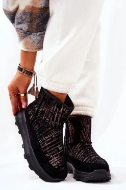 Hot Ocieplane Śniegowce Z Printem Czarne Freesia Damskie Śniegowce Damskie