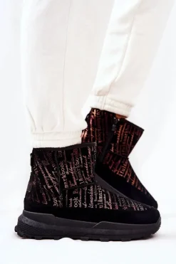 Hot Ocieplane Śniegowce Z Printem Czarne Freesia Damskie Śniegowce Damskie