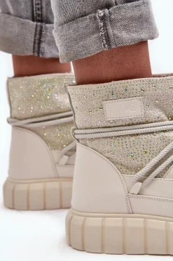 Sale GOE Ocieplane Śniegowce Zdobione Dżetami MM2N4081 Beżowe