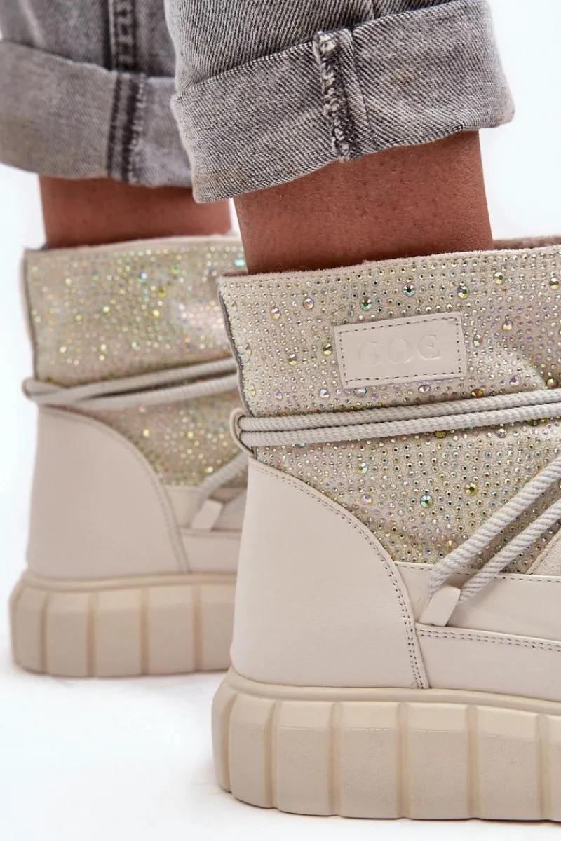 Sale GOE Ocieplane Śniegowce Zdobione Dżetami MM2N4081 Beżowe