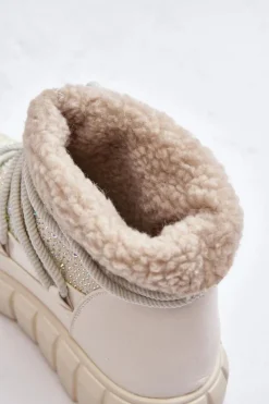 Sale GOE Ocieplane Śniegowce Zdobione Dżetami MM2N4081 Beżowe