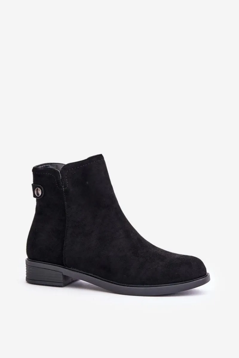 Ocieplane Niskie Botki Sztyblety Na Zamek Eko Zamszowe Czarne Telluara Damskie Czarne Botki|Botki Zimowe Damskie