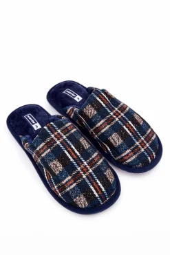 Sale Boto Ocieplane Papcie Męskie Kratka Granatowe Whisper