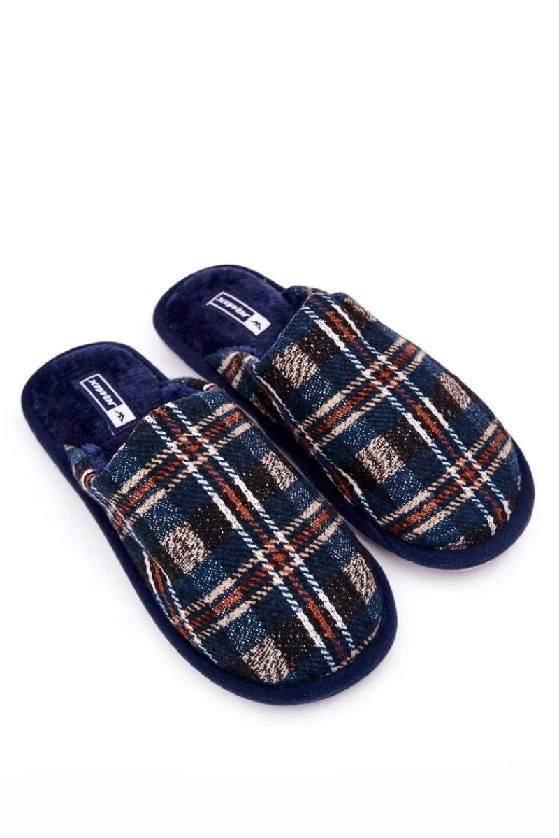 Sale Boto Ocieplane Papcie Męskie Kratka Granatowe Whisper