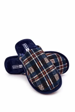 Sale Boto Ocieplane Papcie Męskie Kratka Granatowe Whisper