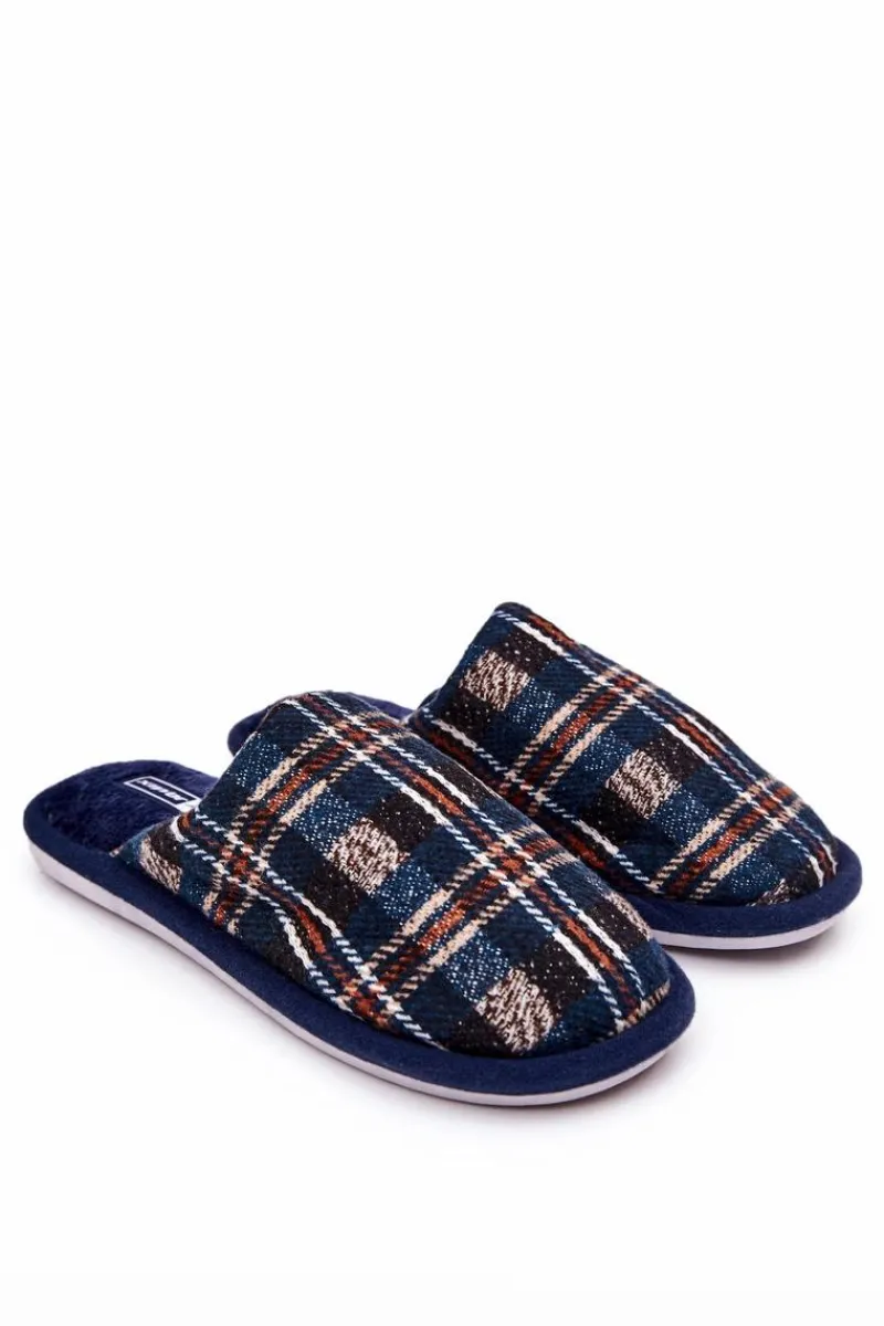 Sale Boto Ocieplane Papcie Męskie Kratka Granatowe Whisper