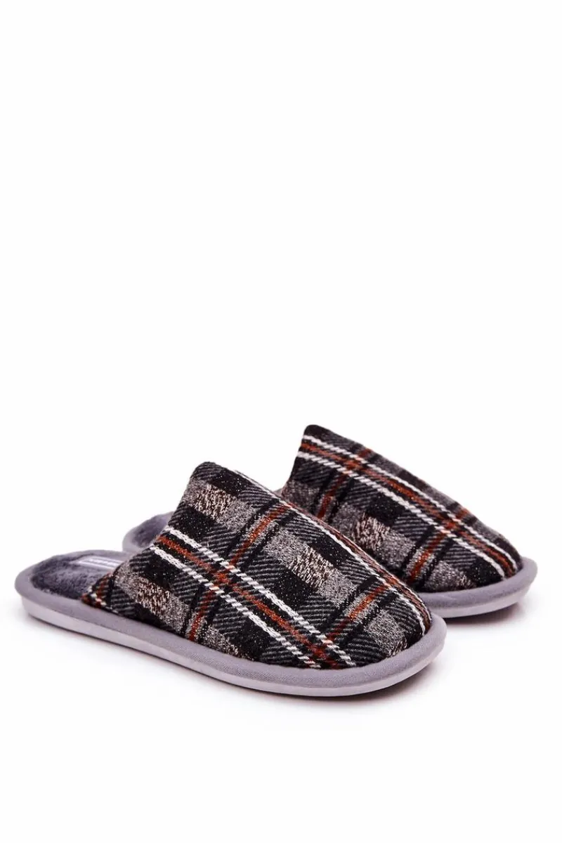 Sale Ocieplane Papcie Męskie Kratka Szare Whisper Męskie Papcie Męskie