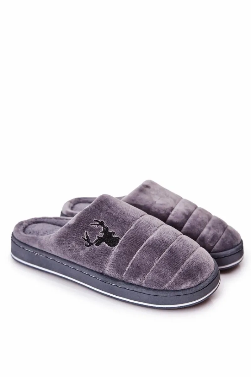 Papcie Męskie>Boto Ocieplane Papcie Męskie Szare Ronny