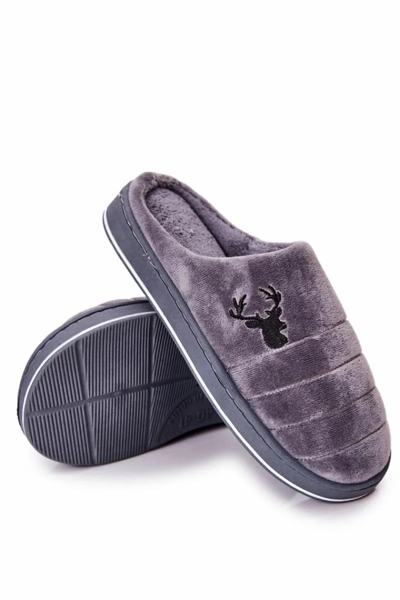 Papcie Męskie>Boto Ocieplane Papcie Męskie Szare Ronny