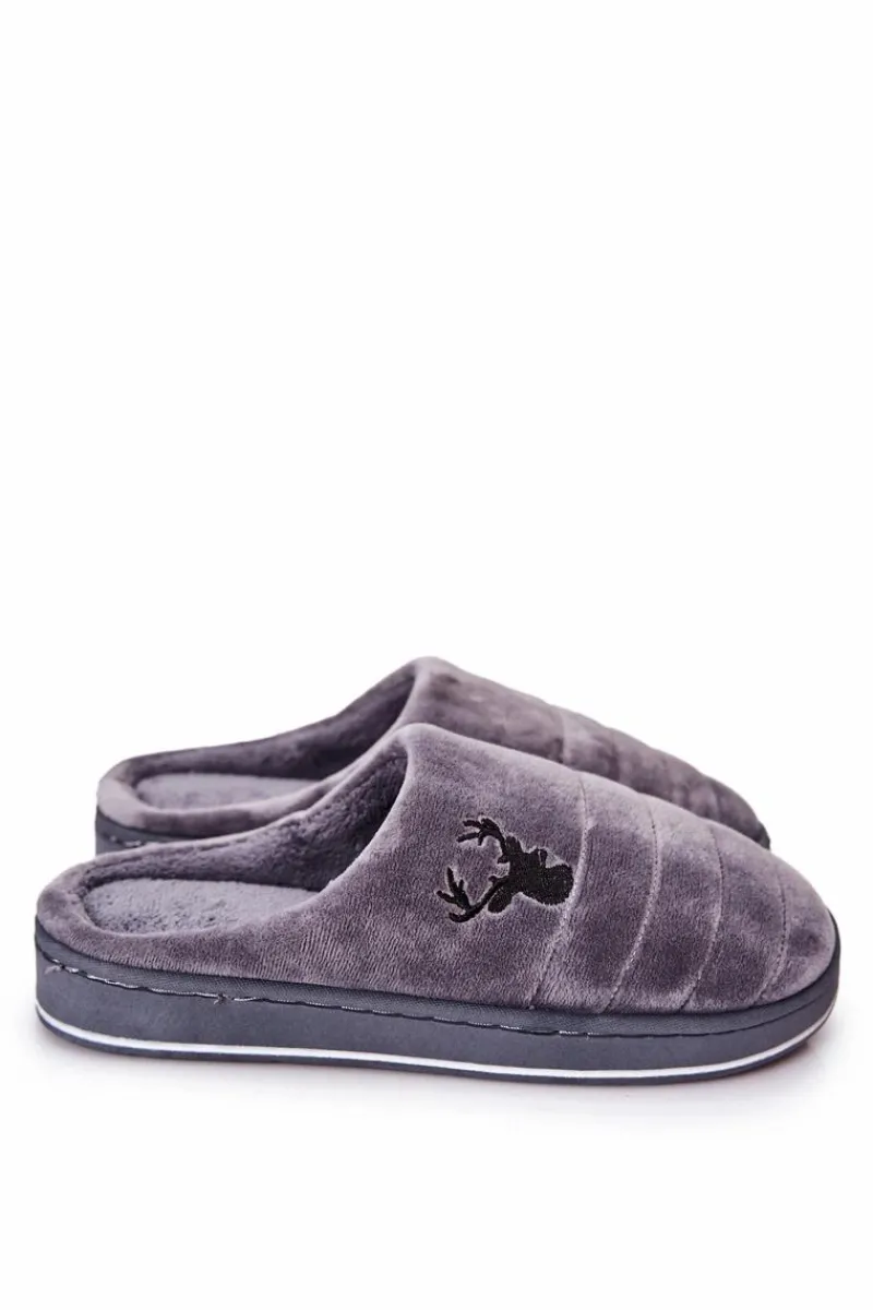 Papcie Męskie>Boto Ocieplane Papcie Męskie Szare Ronny